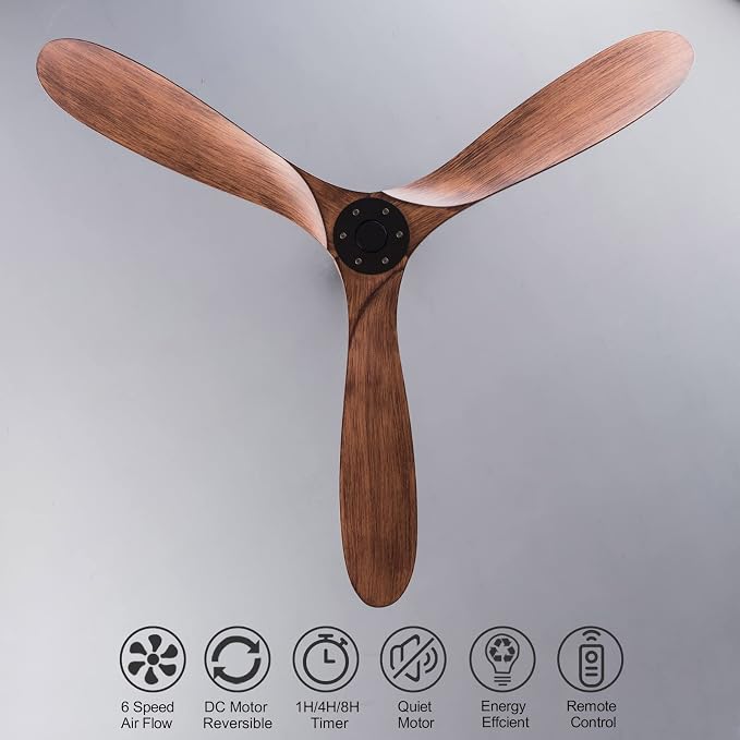 KBZZ 52 Inch Modern Ceiling Fan Without Light, 3 ABS Blades, 6 Speeds Quiet DC Motor, Indoor/Outdoor for Patio, Living Room, Study, Porch, Gazebo