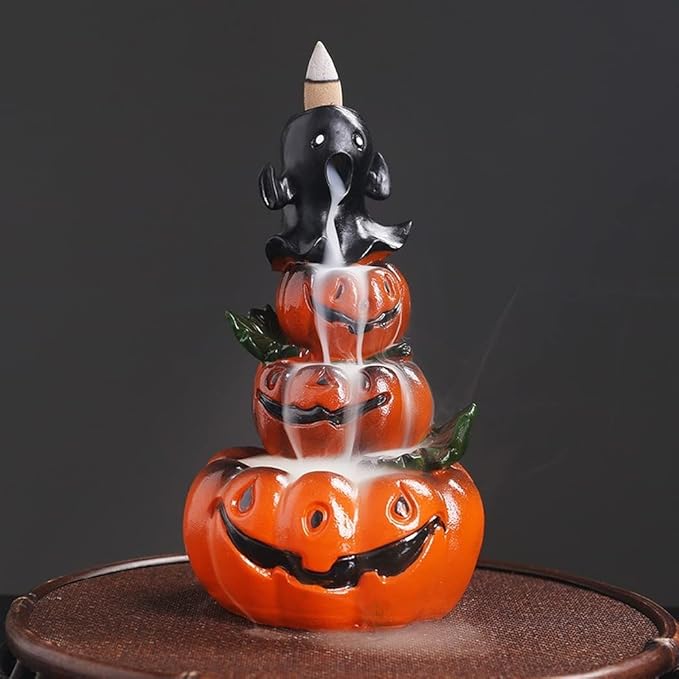 Creative Pumpkin Backflow Incense Burner Ghost Festival Halloween Household Craft Gift Ornaments Resin Censer Holder Aromatherapy Stove