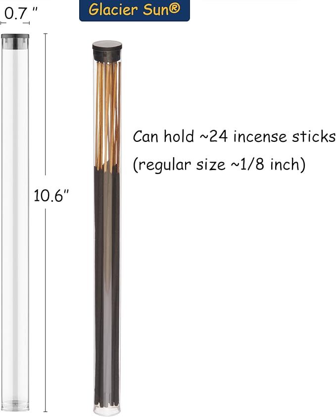 Clear Plastic Tube with Black lid, Storage Holder for 8-10 inch Incense Sticks, Preserves Aroma (24)