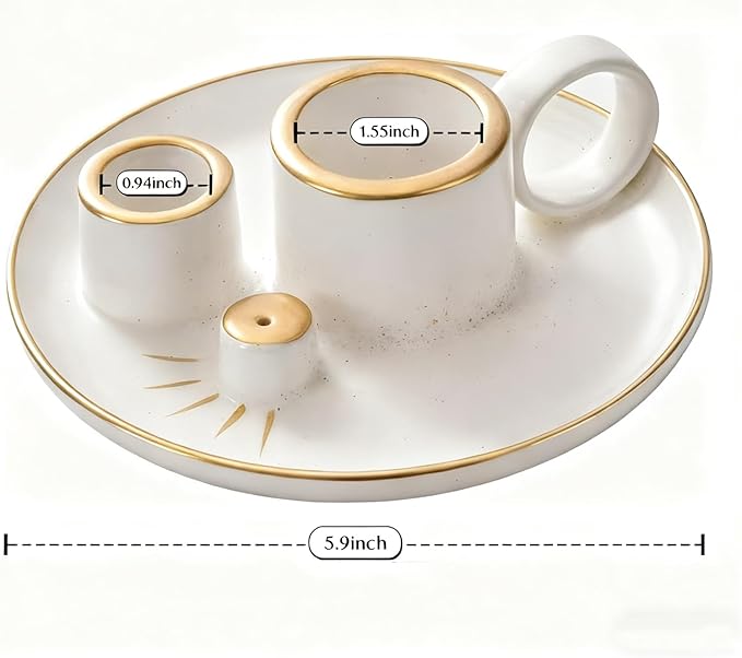 Multifunction Incense and Candle Holder for Burning Sage, Palo Santo, Incense Sticks - 5.9" Ceramic Ash Catcher Tray for Meditation Room Home Decor (A)