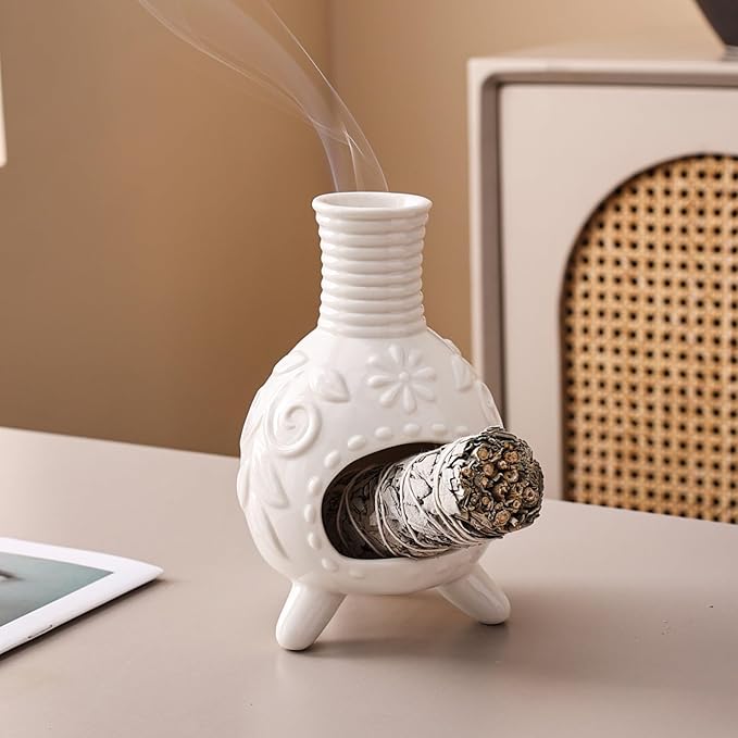 Ceramic Palo Santo Holder - Small Chiminea Burner for Meditation, Energy Cleansing, Palo Santo Holder for,Candle,Sage Burner Gifts for Mom Women