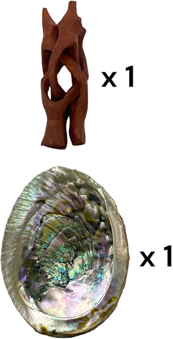 NessaStores Abalone Shell 4-5 Inches & Tripod Stand 4 Inches | Beautiful All Natural Smudge Bowl - Perfect for Smudge Sticks, Incense Sticks and a Sage Smudge Kit. JC-211-B