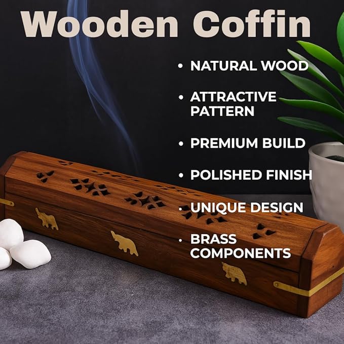 Bless-International Traditional-Handmade-Burner Wooden-Coffin-Incense-Stick-Holder Ash-Catcher-Stand (Wooden Coffin)