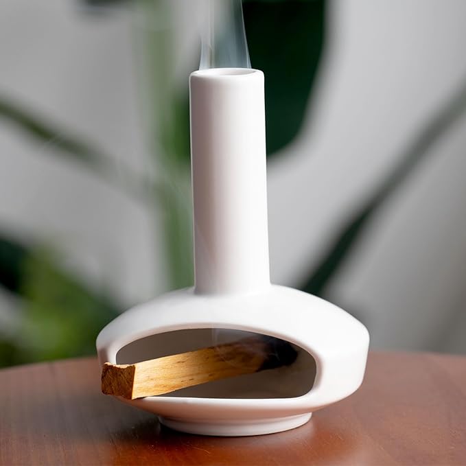 Tnstbiee Cute Ceramic Palo Santo Holder – Handcrafted Modern Incense Cone Burning Stand – Adorable Smudge Bowl for Yoga Aromatherapy & Meditation for Home Decor – Unique Chimney Design
