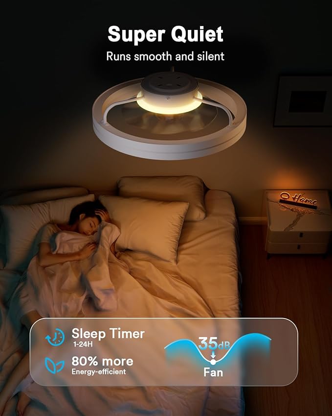 Lumary Smart Ceiling Fan Light with 2200K Nightlight, WiFi & Bluetooth Low Profile Ceiling Fan with Light Remote for Bedroom, RGBAI & 42 Scenes Mode, Flush Mount Easy to Install, 5000 LM, 19in White