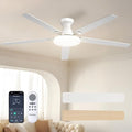 Passky Ceiling Fans with Lights, 60 inch Flush Mount Ceiling fan with Remote Control, Low Profile Ceiling Fan for Bedroom, Farmhouse, Reversible, 3CCT, Dimmable, Noiseless DC Motor, White