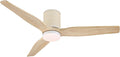 LEDLUX 52" Ceiling Fan with Light - Low Profile Flush Mount Ceiling Fan, 6-Speed Remote Control, Solid Wood, Quiet Reversible DC Motor, Boho Style, for Bedroom, Living Room, Porch, Light Oak/White