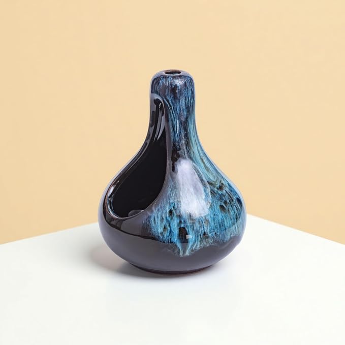Palo Santo Holder Ceramic Incense Burner for Palo Santo Sticks and Cones Burning, Mini Chiminea Incense Burner Holder for Yoga Spa Aromatherapy Meditation, Home Office Decor (1, Blue)