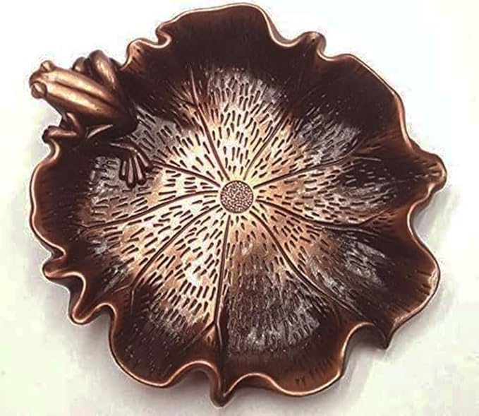 Bronze Copper Red Antique Style Lotus Flower Lily Pad Ash Catcher Incense Burner Holder Plate Zen Buddha Buddhist Meditation Decor w/Mini Lucky Frog & Sandalwood Scented Incense Sticks Gift Set