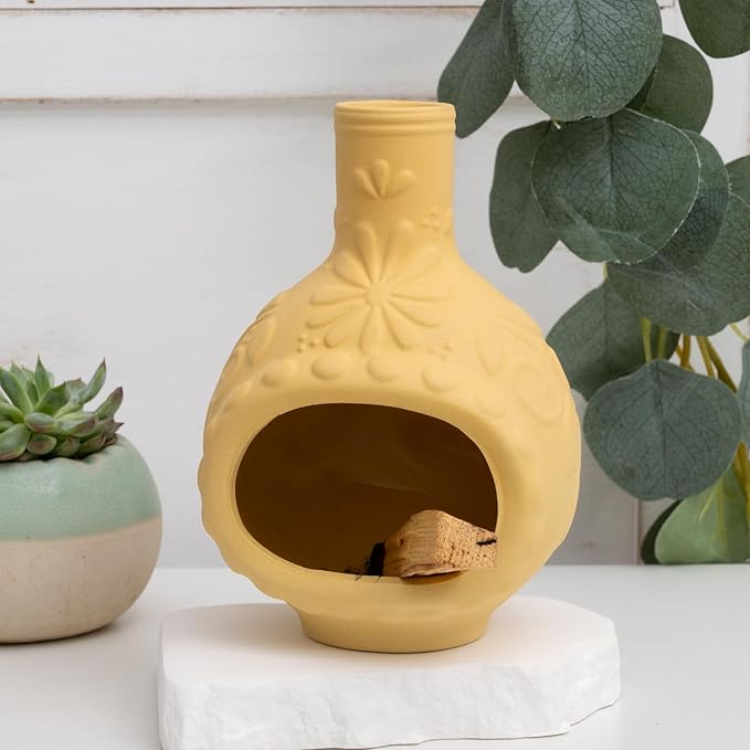 MOUGIGI Handmade Ceramic Palo Santo Burner&Incense Holder-Mini Chimenea Dish for Sage Sticks,Copal,and Meditation Decor-Natural Clay Smudge Pot with Aromatic Design,Anxiety Relief Gifts for Women