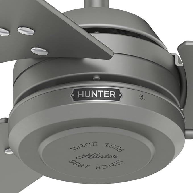 Hunter Cassius, Outdoor or Indoor, Ceiling Fan, 52 inch, Matte Silver | No Light, Standard Mount, Pull Chain, 3 Blades, For Living Room, Patio, Porch, Garage, 59262