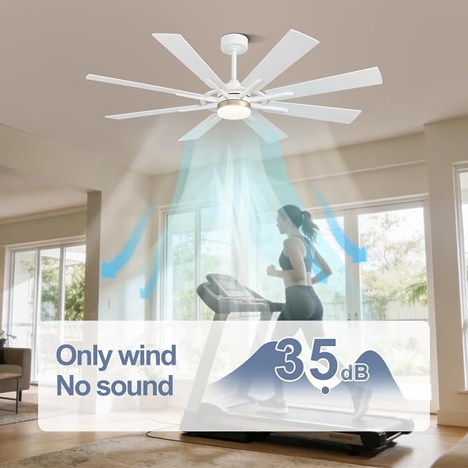 72 Inch Smart Ceiling Fan with Light and Remote, White Ceiling Fan with Quiet Reversible DC Motor, Compatible with Alexa/Google, 3CCT Dimmable Large Indoor/Outdoor Ceiling Fans for Patio Garage