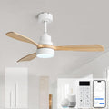 Sofucor 48 Inch Smart Ceiling Fans with Lights-Flush Mount & Downrod Mount Modern Outdoor Ceiling Fans with Alexa/Google Assistant/APP/Remote Control for Bedroom/Farmhouse/Patio, White & Natural Wood