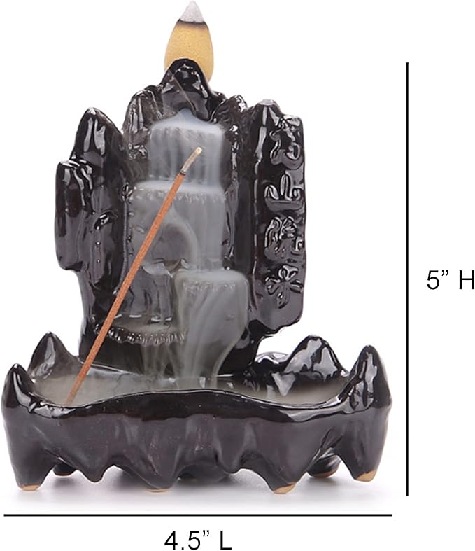 SOUL STICKS Backflow Incense Holder Burner Waterfall Fountain for Home, Office, Yoga, Room Decor & Aromatherapy with 1 Pack of 10 Backflow Fragrance Cones Included (Onyx Falls)