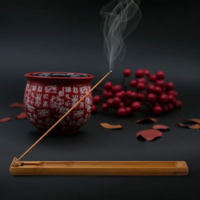 2 Pieces Bamboo Wood Incense Holder for Sticks with Adjustable Angle, Incense Burner with Ash Catcher, 9.8 Inches