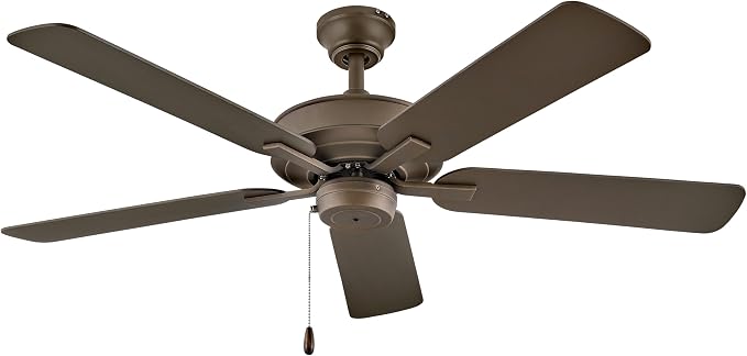 Hinkley Metro 52" Indoor/Outdoor Dual Mount Ceiling Fan, Flush Mount or Suspended by 4.5" Down Rod, Reversible Wooden Fan Blades, Metallic Matte Bronze, Remote Sold Separately