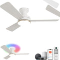 42" RGB Ceiling Fan with Light, Music Sync Smart Fan Works with Alexa/Google Assistant/App Control, Low Profile Flush Mount, 6-Speed Quiet DC Motor, 4 CCT Dimmable Lighting for Bedroom, Champagne Gold