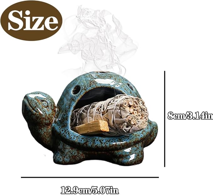 Turtle Palo Santo Holder Ceramic Palo Santo Burner Sage Holder for Burning,Sea Turtle Incense Holder for Wood Sticks Incense Cones and Sage,Incense Burner for Yoga Zen Meditation Altar Decor (A)