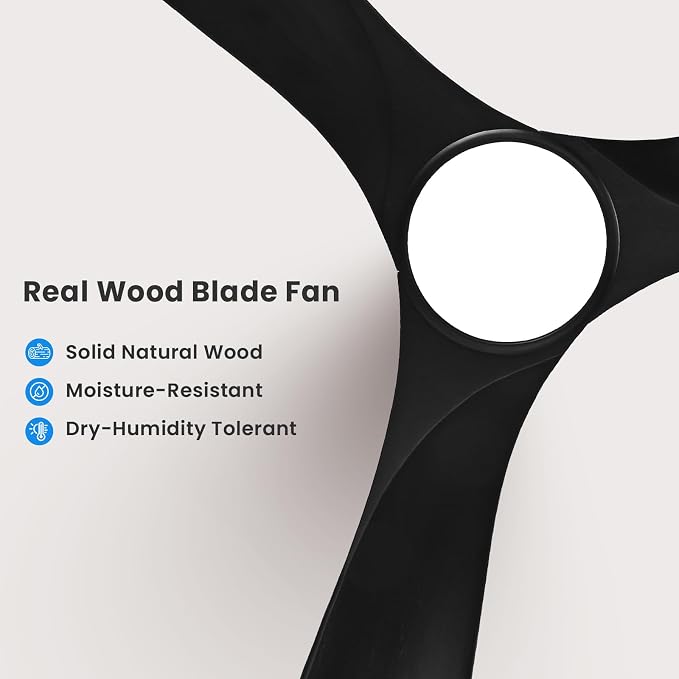 heimo 60 Inch Black Ceiling Fan with Light and Remote, Wood Outdoor Ceiling Fans with Lights Dimmable for Bedroom Living Dining Room Patios Garage Gazebo Farmhouse Big Dc Reversible Fan