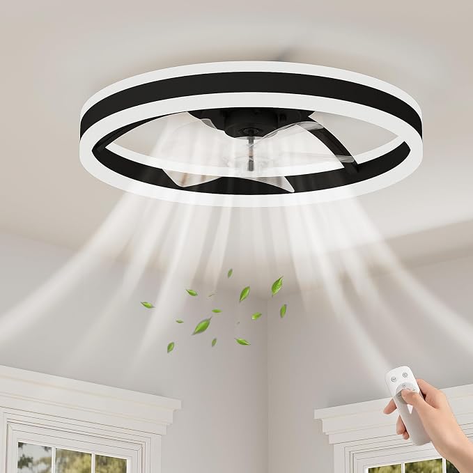 GarveeHome 20 Inch Fandelier Caged Ceiling Fans with Lights and Remote, 10%-100% Dimmable, Rustic Bladeless Ceiling Fan, Small Farmhouse Fan Lights Ceiling Fixtures for Kitchen, Bedroom-Brushed Gold