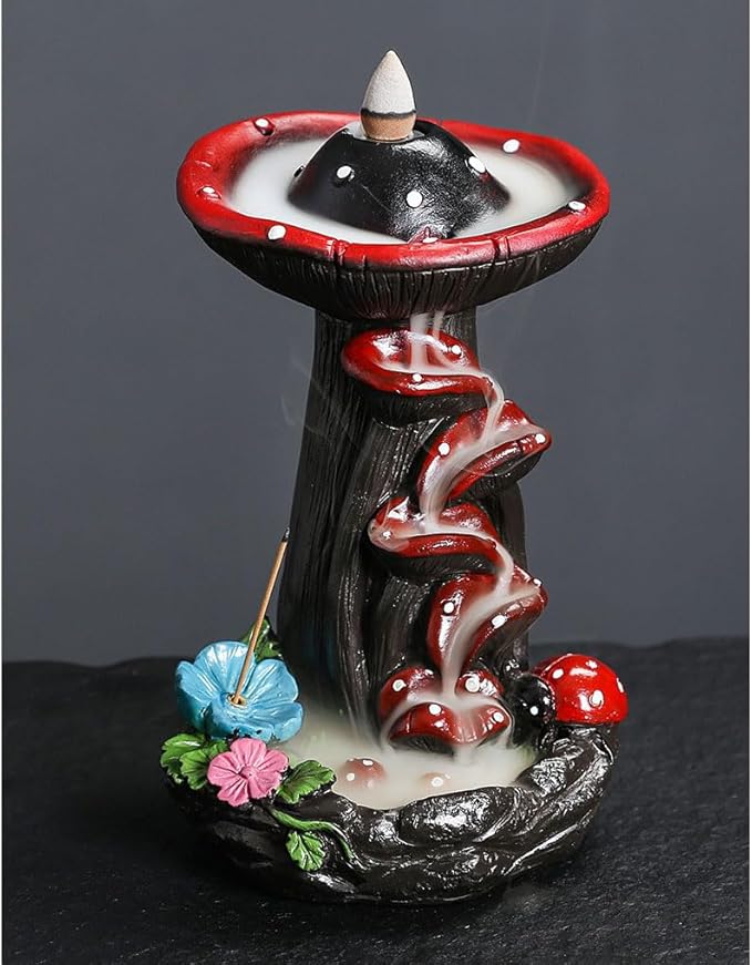 New Mushroom Backflow Incense Burner,Ceramic Incense Cone Holder with 20 Incense Cones and 30 Incense Sticks，Incense Waterfall | Cones Holder Used for Relaxation, Meditation, and Home Decoration