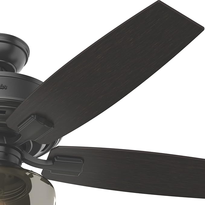 Hunter 52 inch Indoor Ceiling Fan with LED Light and Remote Control - Standard Mount Black Ceiling Fan, 5 Blades, For Bedroom, Living Room, or Kitchen, Quiet - Bennett 54187, Matte Black | with LED Light and Remote Control, Quiet, 5 Blades, For Bedroom...