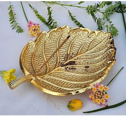 Pure Source India Leaf Design Incense Burner Holder/Incense Stick Holder Ash Catcher for Home Office Fragrance Yoga Meditation