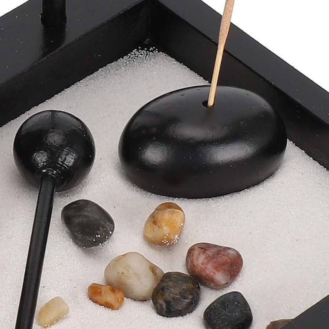 Zen Garden Desktop Sitting Buddha Ornament, Statue with Incense Holder Sand Decorative Stone Accessories for Home Office and Work Desk Collectible Figurines[1906]