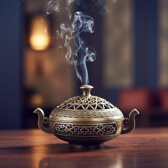 Nepalese-Style Bronze Incense Burner Stand with Geometric Patterns, All-Holiday Compatible Metal Holder for Meditation, Room Decor and Aromatherapy, Cultural Home Accessory