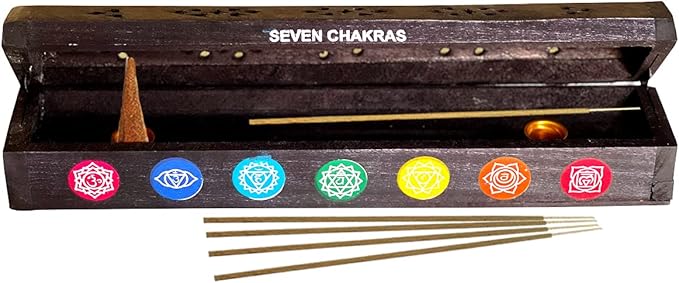 Chakra Incense Holder Burner Box Storage for Sticks Cones Ash Catcher