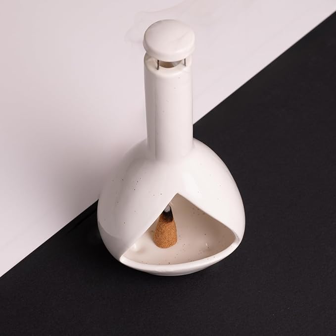 MOUGIGI Handmade Mini Chiminea Palo Santo Holder - Ceramic Incense Burner for Cone & Stick, Ideal for Meditation, Energy Cleansing, Aromatherapy and Ideal Gift for Home Decor