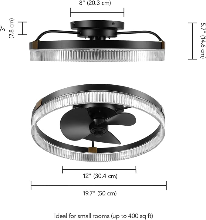 Globe Electric 37000113 20" Ceiling Fan with LED Light, Remote Control, WhisperQuiet DC Motor, 6 Speeds, Matte Black