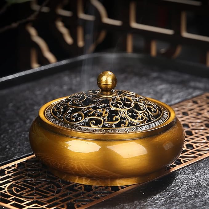 Vintage Metal Coil Incense Burner, Incense Holder for Sticks/Coil Incense/Incense Cones-Ash Catcher