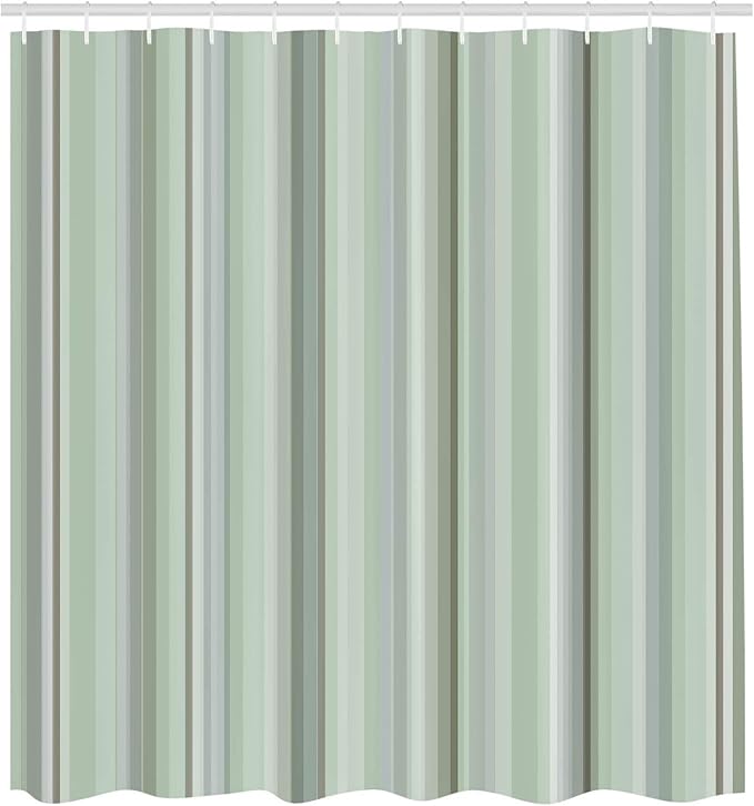 Ambesonne Stripes Shower Curtain, Abstract Ocean Inspired Palette Lines Geometrical Image Illustration, Cloth Fabric Bathroom Decor Set with Hooks, 70" Long, Pale Green
