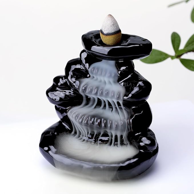 Waterfall Backflow Incense Burner Ceramic Incense Holder Incense Waterfall Fountain Incense Cone Holder, Yoga Meditation Home Decor Office Gifts(Stone)