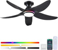 46" Ceiling Fans with Lights Remote/APP Control, Low Profile Ceiling Fans with Dimmable White Colors+Ring RGB Lights, 6 Speeds 5 Reversible Curved Blades for Kids Room Bedroom Living Room Bar, Black