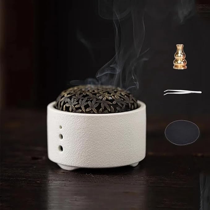 Incense Burner,incense Burner Holder with Lid,ceramic Incense Burners,incense Burner+incense Holder+fireproof Cotton+tweezers,smudge Bowl for Meditation Yoga,aromatherapy for Home Decor, Office