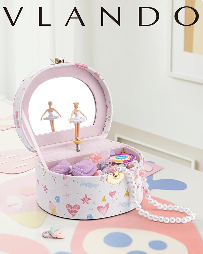 VLANDO Bithday Gift for Girl - Musical Jewelry Box for Girls, Small Kid Music Box with Ballerina for Party Bedroom Decor, Gifts for Girls Kids - Fantasy