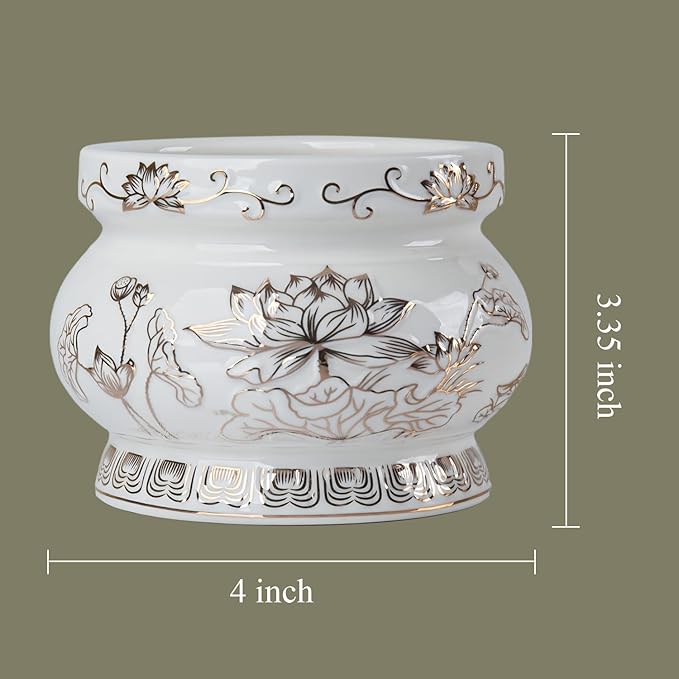 Qinlang Small White Ceramic Buddhist Incense Burner Bowl, Buddha Incense Holder for Stick - 4 Inches