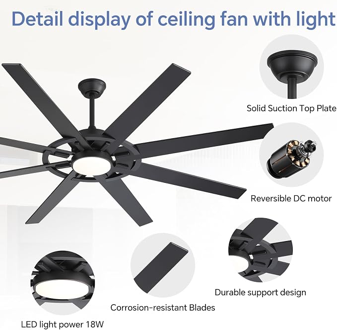 72 Inch Farmhouse Chandelier Ceiling Fan, Ceiling Fans with Lights and Remote, for Bedroom Rustic Lighting Ceiling Fans Outdoor Indoor, 6 Speed Reversible Quiet DC Motor, Noiseless