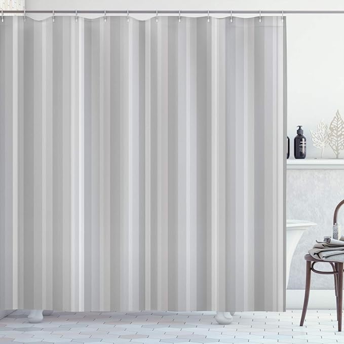 Ambesonne Stripes Shower Curtain, Abstract Ocean Inspired Palette Lines Geometrical Image Illustration, Cloth Fabric Bathroom Decor Set with Hooks, 70" Long, Pale Purpleblue