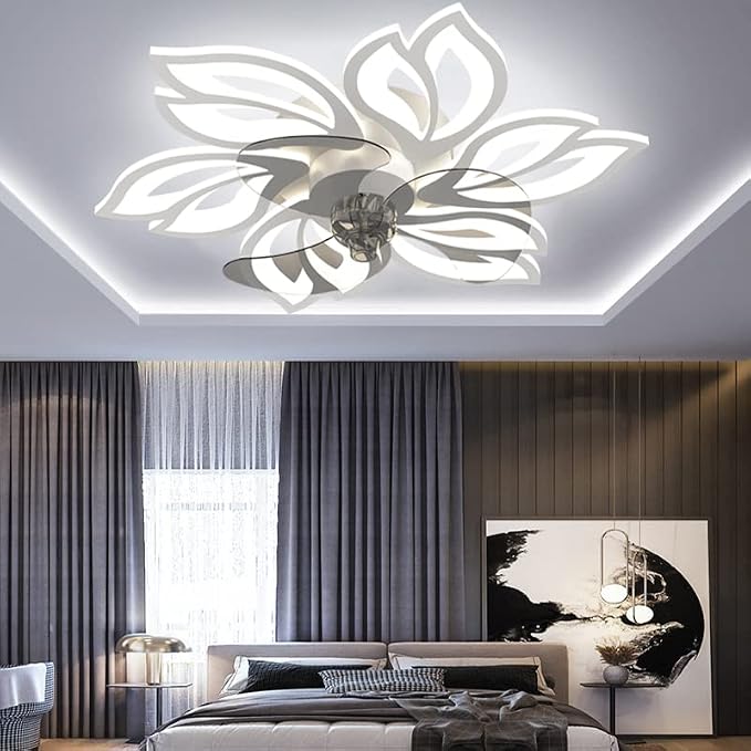 25.6" Bladeless Ceiling Fan with Lights Remote Control, Modern Low Profile Ceiling Fans with Lights Flush Mount, Dimmable 3 Color 6 Speeds LED Fan Lamp Indoor for Bedroom, Living Room -White
