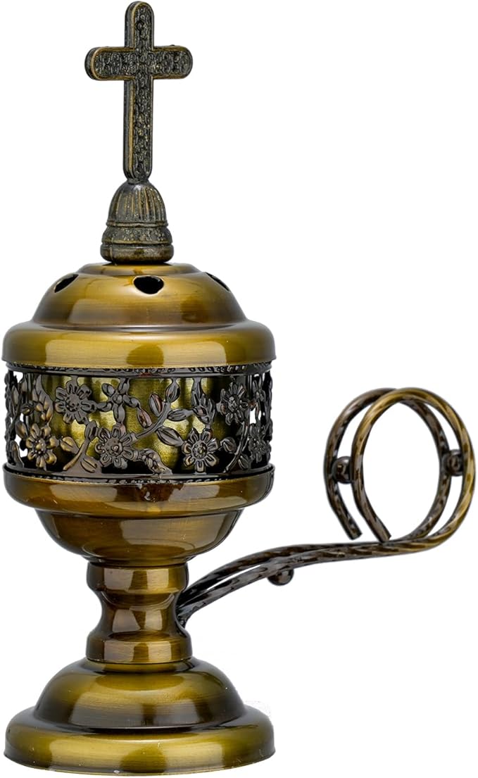 Decorative Palm Tree Incense Burner, Gold Metal Design (Bronze-F008)