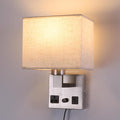 Bedside Wall Lamp for Bedroom, Plug in Wall Sconce - Dimmable Switch with AC Outlet & USB Charging Port, Fabric Shade, Black Wall Mounted Light for Living Room, Hotel (Satin Nickel)
