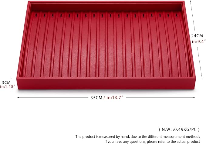 Oirlv Red Leather Jewelry Necklace Display Tray | Red Leather Exterior, Soft Microfiber Interior, Chain Tray, Keeps Necklaces Organized, Vibrant Red for Eye-Catching Display
