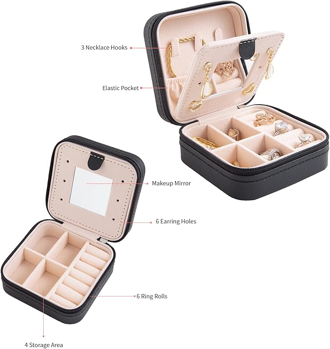 KElofoN Jewelry Case & Box Organizer - Small, Mirrored, for Girls & Women (Black-5)