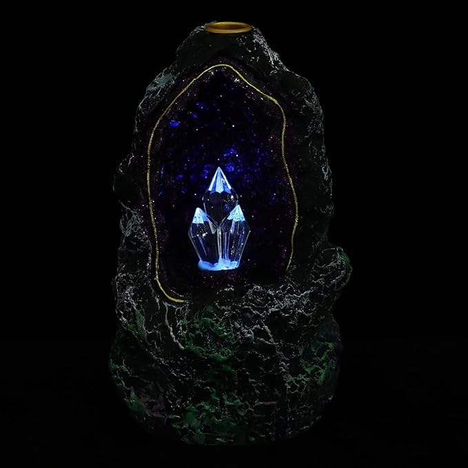 LED Backflow Incense Burner Waterfall Incense Holder Resin Aroma Ornaments Indoor Night Light for Home Office