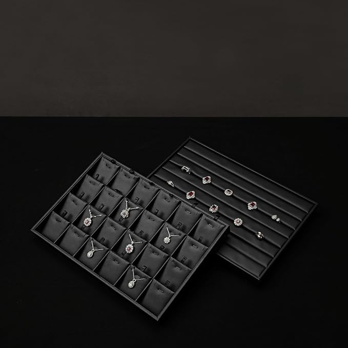 Oirlv Leather Ring Display Tray Black | Cushioned Holders Protect Rings, Perfect for Collection Display