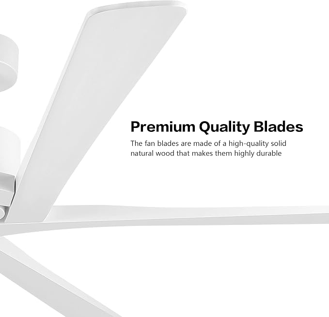 WINGBO 72 Inch DC Ceiling Fan No Light with 3 Downrods, 5 Reversible Carved Solid Wood Blades, 6-Speed Noiseless DC Motor, Ceiling Fan without Lights in White Finish, ETL Listed