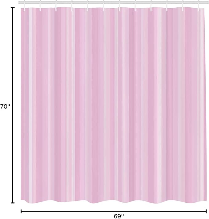 Ambesonne Stripes Shower Curtain, Abstract Ocean Inspired Palette Lines Geometrical Image Illustration, Cloth Fabric Bathroom Decor Set with Hooks, 70" Long, Baby Pink